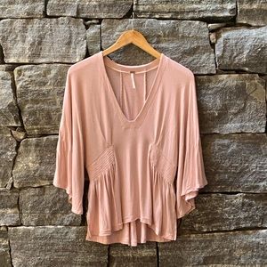 Free People Blush Low Cut Loose Sleeve Top - XS